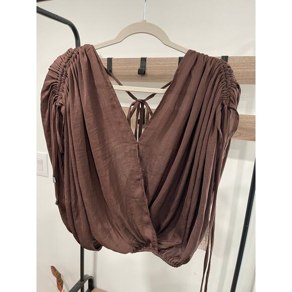 Free People Brown Open Back Rachel Silky Top - Picture 2 of 5